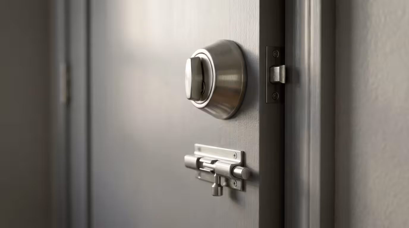 A close-up macro photo of a door with two separate locks fully engaged.