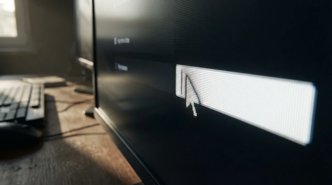 Close-up of a blinking cursor in a blank form field on a computer screen.