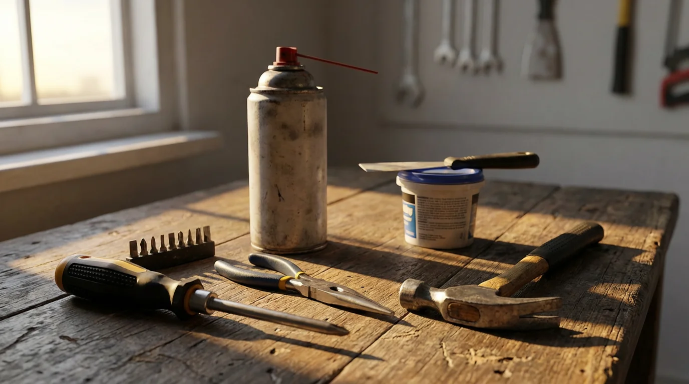 Essential DIY hand tools including a screwdriver and pliers on a wooden workbench.